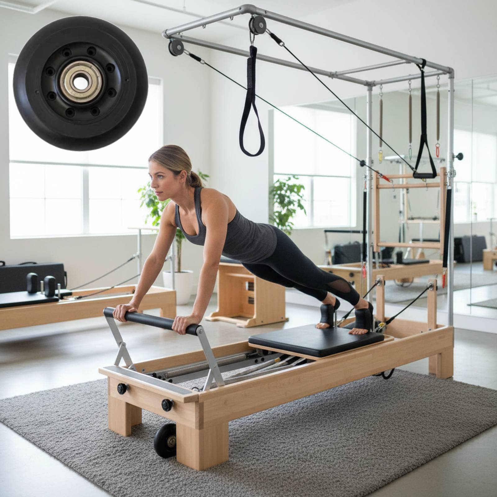 Home Gym Installation - ล้อพิลาทิส รีฟอร์เมอร์ สีดำ สำหรับผู้หญิง ใช้งานง่าย ติดตั้งสะดวก