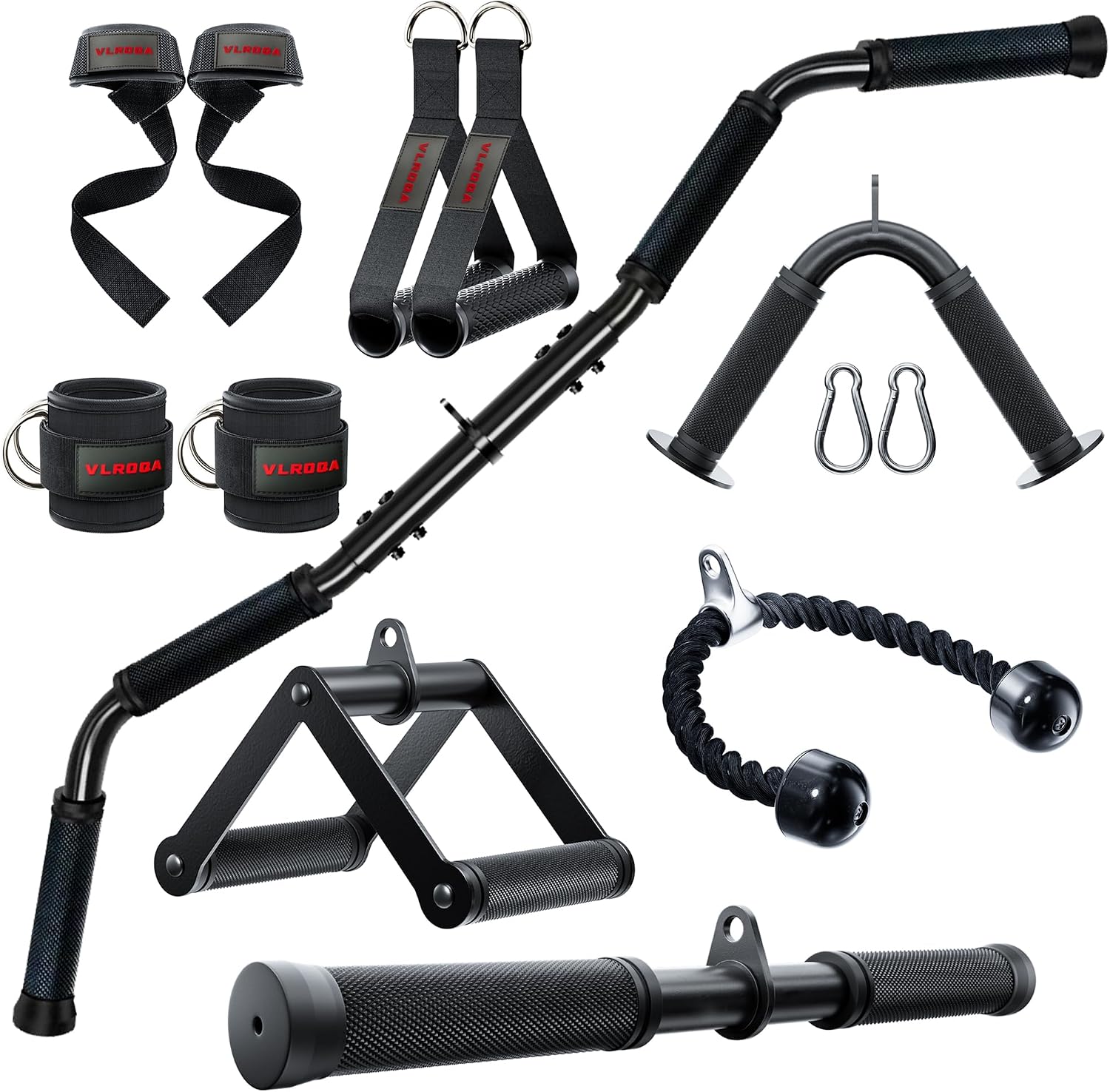 Home Gym Weights - ชุดอุปกรณ์เสริมสายเคเบิลสำหรับโฮมยิม - เชือกบริหารไตรเซ็ปส์, บาร์ดึงข้อศอก, สายรัดข้อเท้า และอื่นๆ