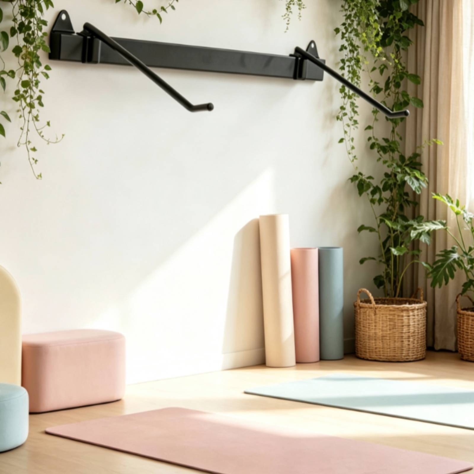 Home Gym Installation - ชั้นวางเสื่อออกกำลังกาย ชั้นวางเสื่อออกกำลังกายแบบโลหะ ติดตั้งง่าย ทนทานต่อสนิม สำหรับโยคะ, โฮมยิม