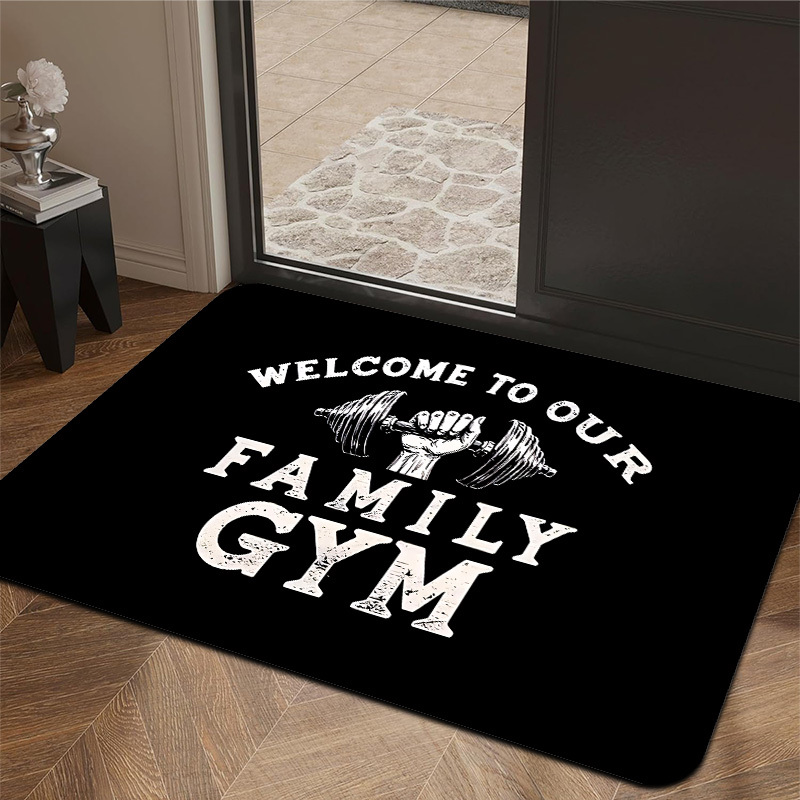 Home Gym Layout - พรมเช็ดเท้าพิมพ์ลายสโลแกนฟิตเนสสำหรับครอบครัว พรมตกแต่งทางเข้า ป้องกันการลื่นไถล สำหรับทางเข้าบ้าน ฟิตเนส ตกแต่งภายใน