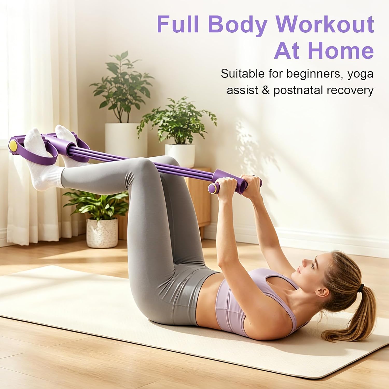 Home Gym Resistance Machine - สายยางยืดออกกำลังกายแบบ 4 ท่อ พร้อมเชือกดึงแรงต้านอเนกประสงค์ สายยางยืดโยคะแบบ 6